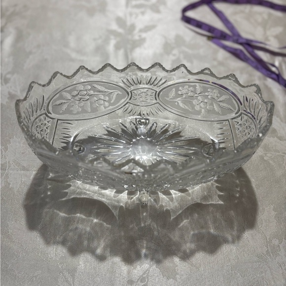 Vintage Crystal Lead Frosted and Clear Oval Bowl - Picture 2 of 11